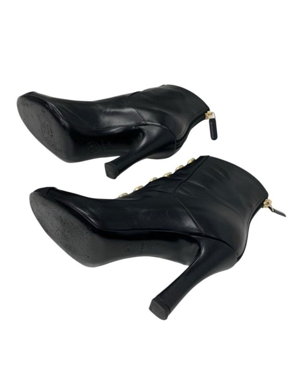 Chanel Boots Short Shoes Leather Fabric Black Coco Mark Pearl - Picture 6 of 10